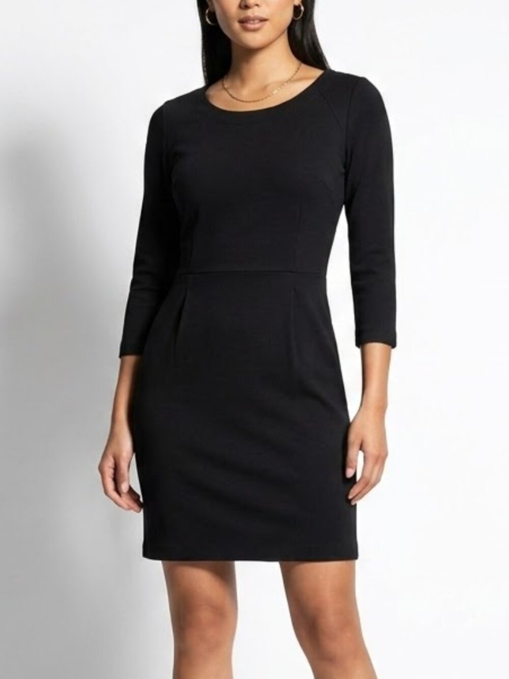 Gap CorpGoth Black Sheath Dress Structured Ponté Knit 3/4 Sleeve Size 0
